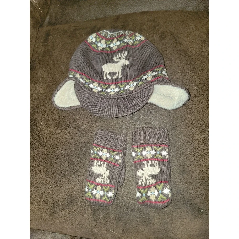 Janie and jack hat and mittens set moose winter 2t‎ 3t